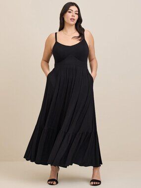 Torrid Black Super Soft Tiered V Neck Pocket Maxi Dress | Size 4X